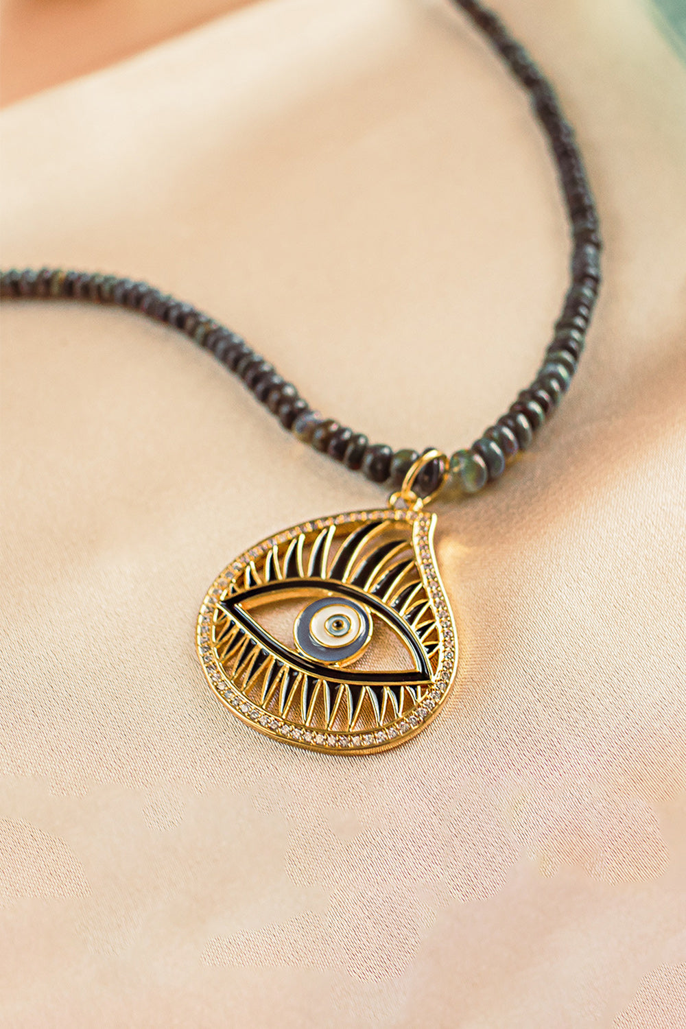 Protective Abundance Black Opal Evil Eye Necklace