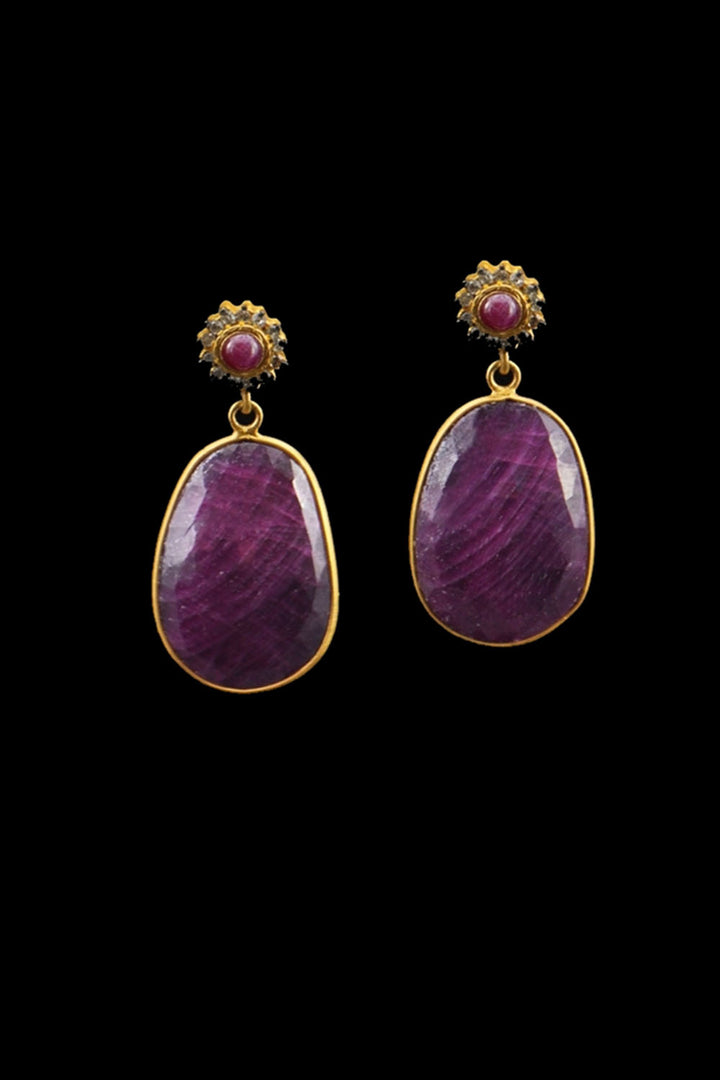 Natural Ruby and Diamond Gold Dangle Earrings | Sivalya