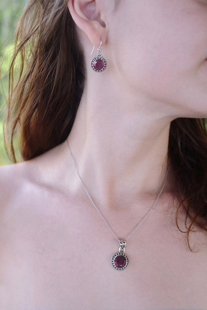 Sivalya Raw Ruby Silver Necklace and Earrings Jewelry Set - Aurora