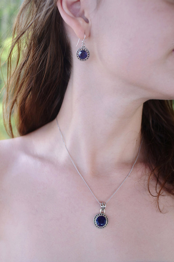 Sivalya Raw Sapphire Silver Necklace and Earrings Jewelry Set  - Aurora