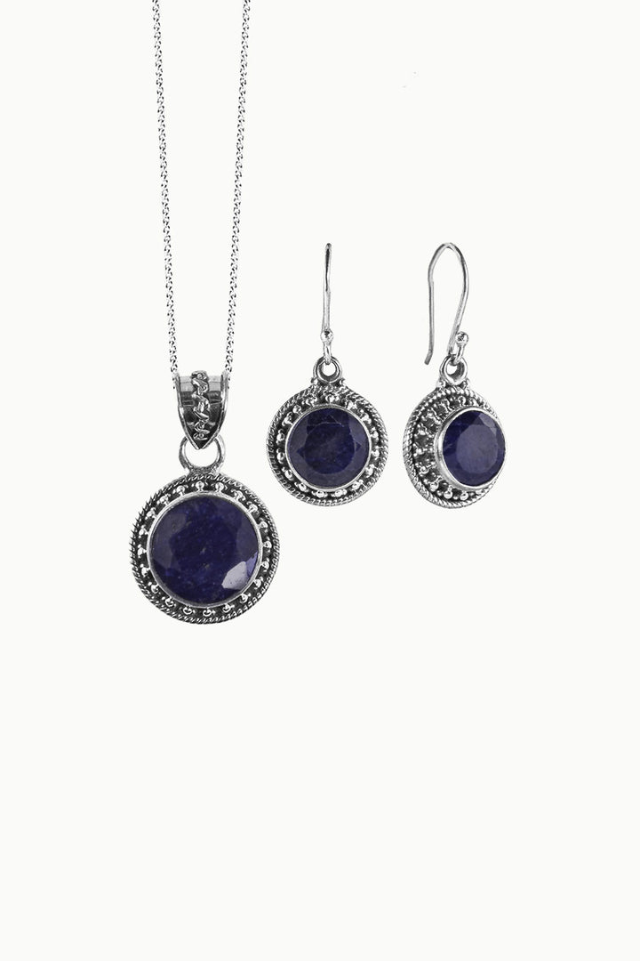 Raw Sapphire Silver Necklace and Earrings Jewelry Set  - Aurora