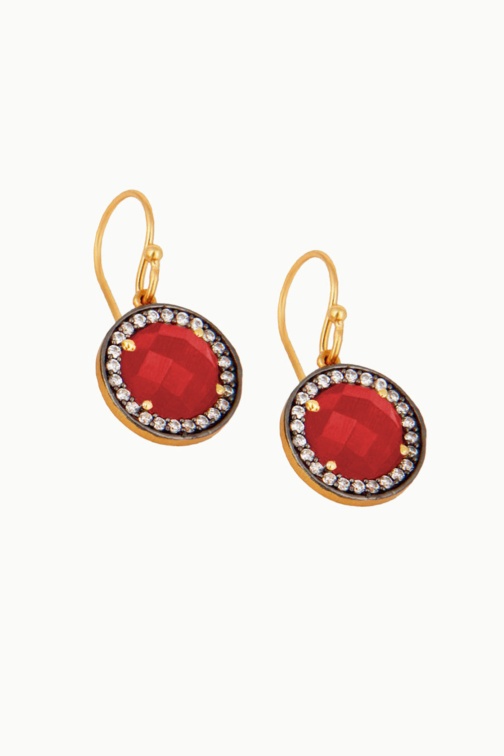 Red Onyx Gold Vermeil Earrings - Halo