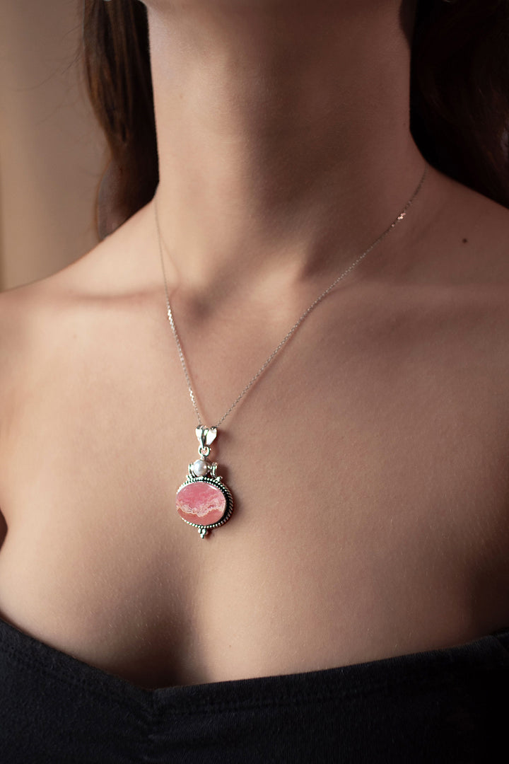 Rhodochrosite Silver Necklace - Ravi