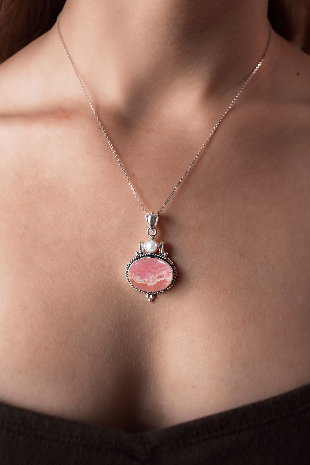 Rhodochrosite Silver Necklace - Ravi