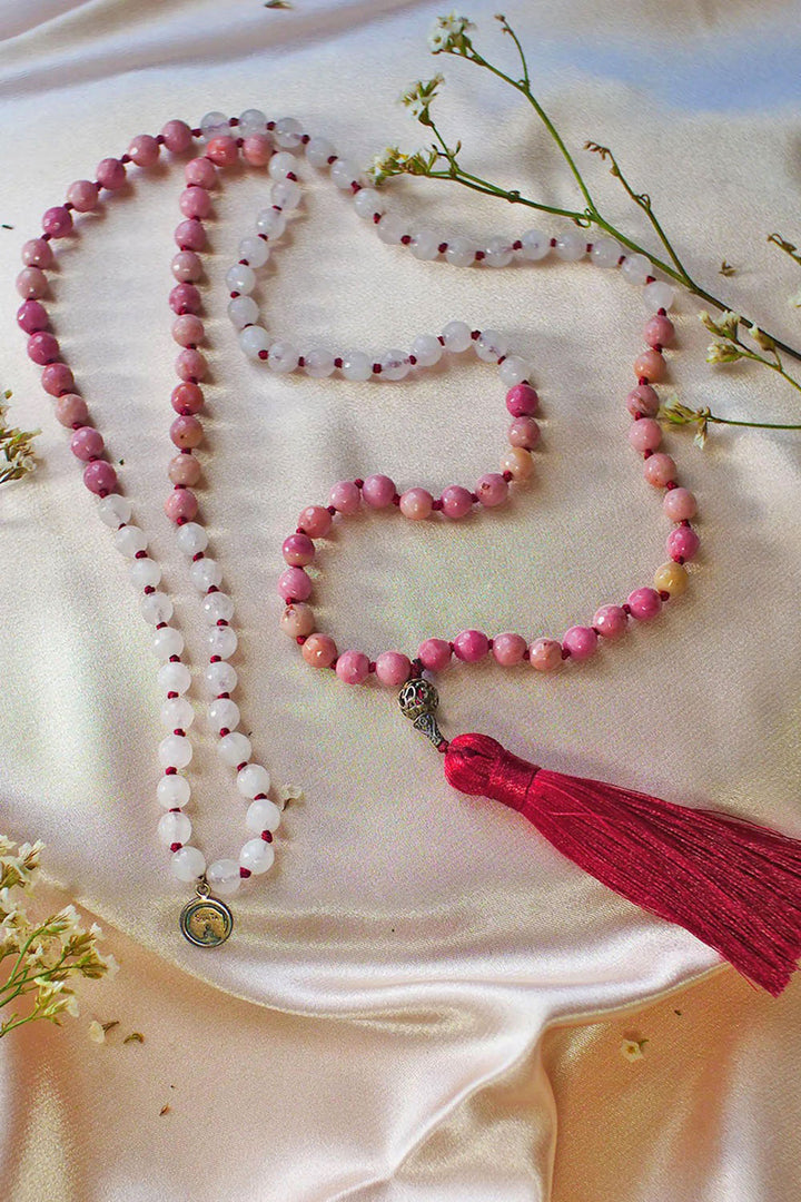 Sivalya Rose Quartz and Rhodochrosite Heart Chakra Mala