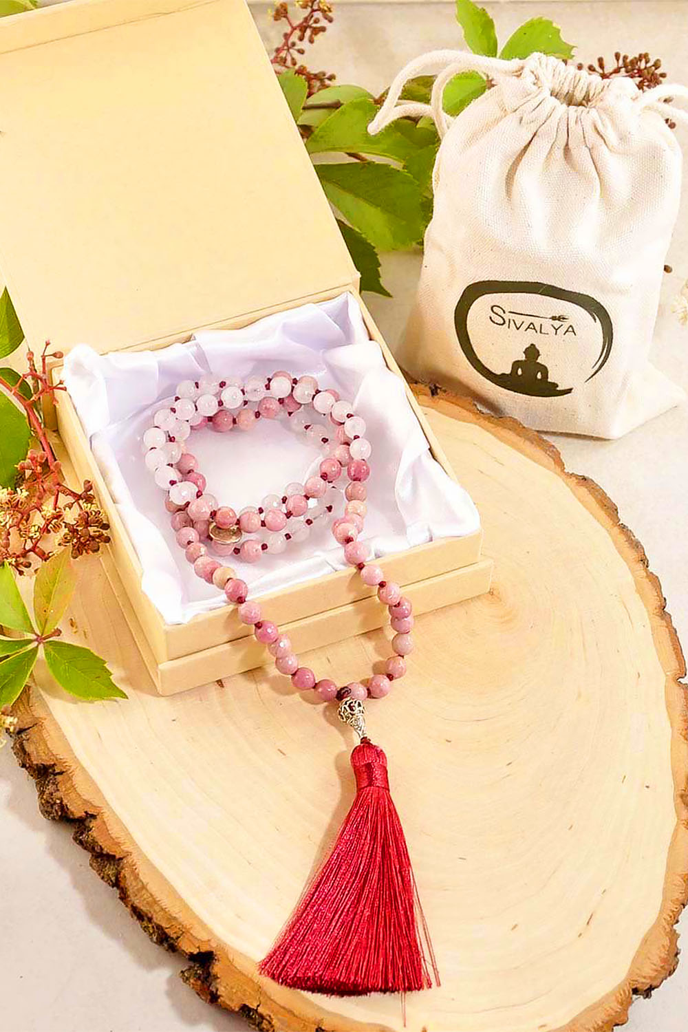 Sivalya Rose Quartz and Rhodochrosite Heart Chakra Mala