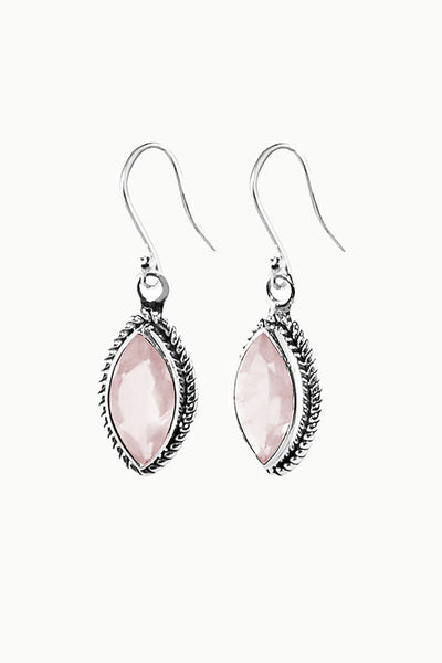 Rose Quartz Sterling Silver Drop Earrings, Ananda | Sivalya