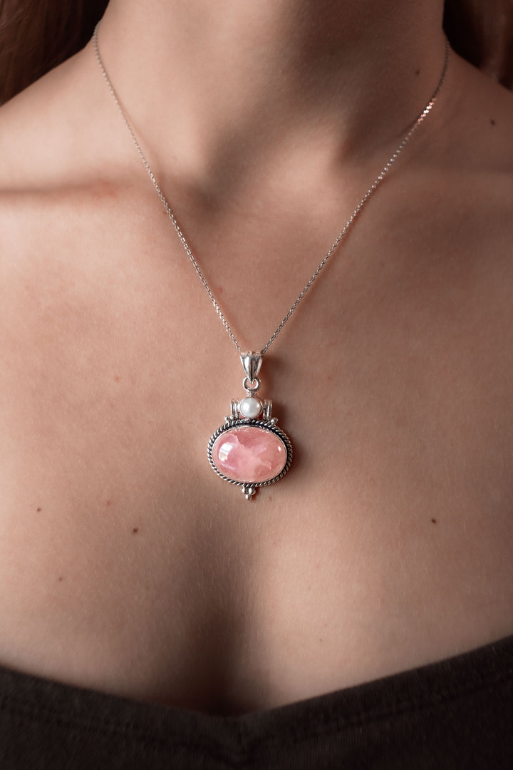 Rose Quartz Silver Necklace - Ravi