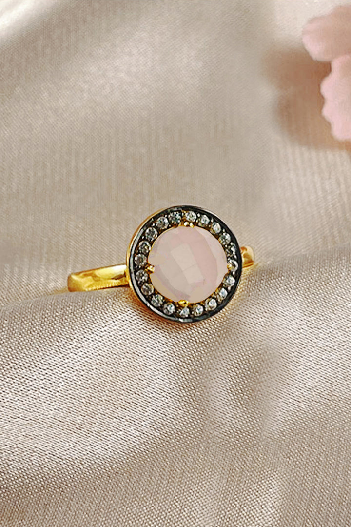 Sivalya Rose Quartz Gold Vermeil Ring - Halo