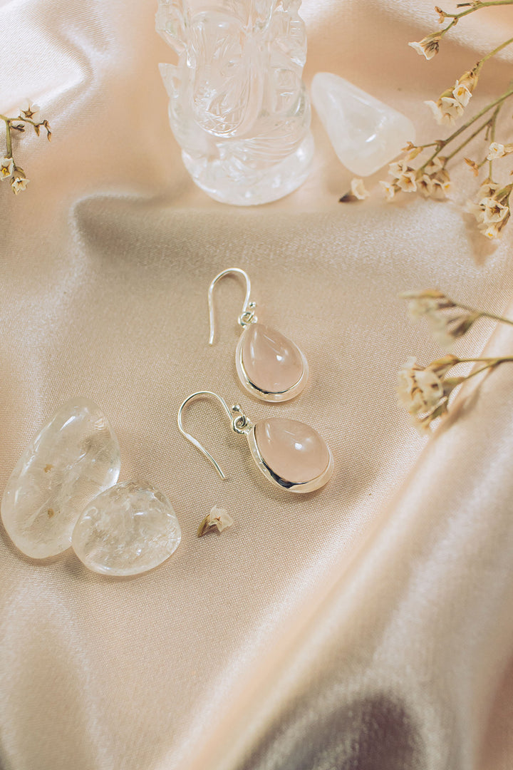 Sivalya Rose Quartz Silver Earrings- Bliss