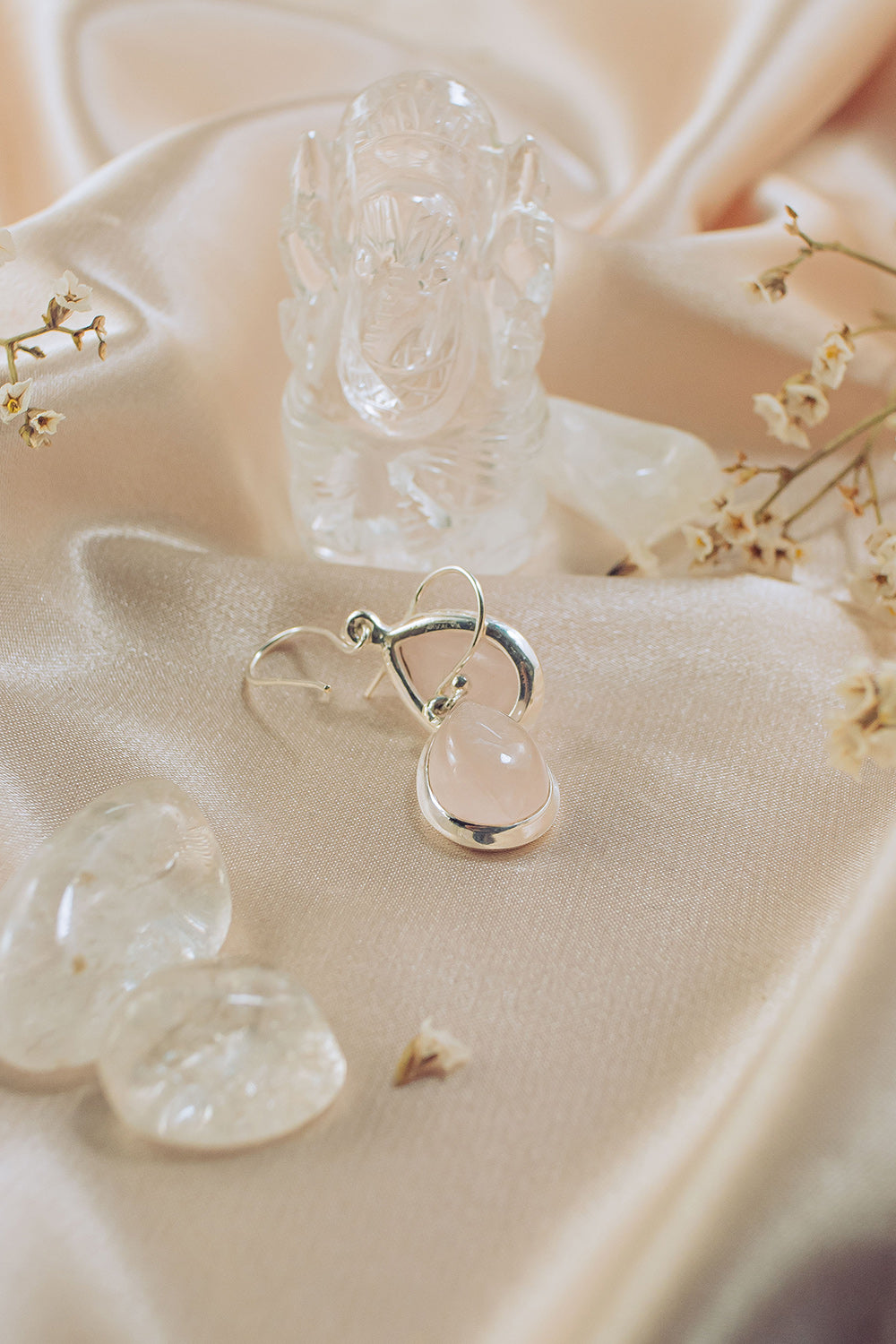 Sivalya Rose Quartz Silver Earrings- Bliss