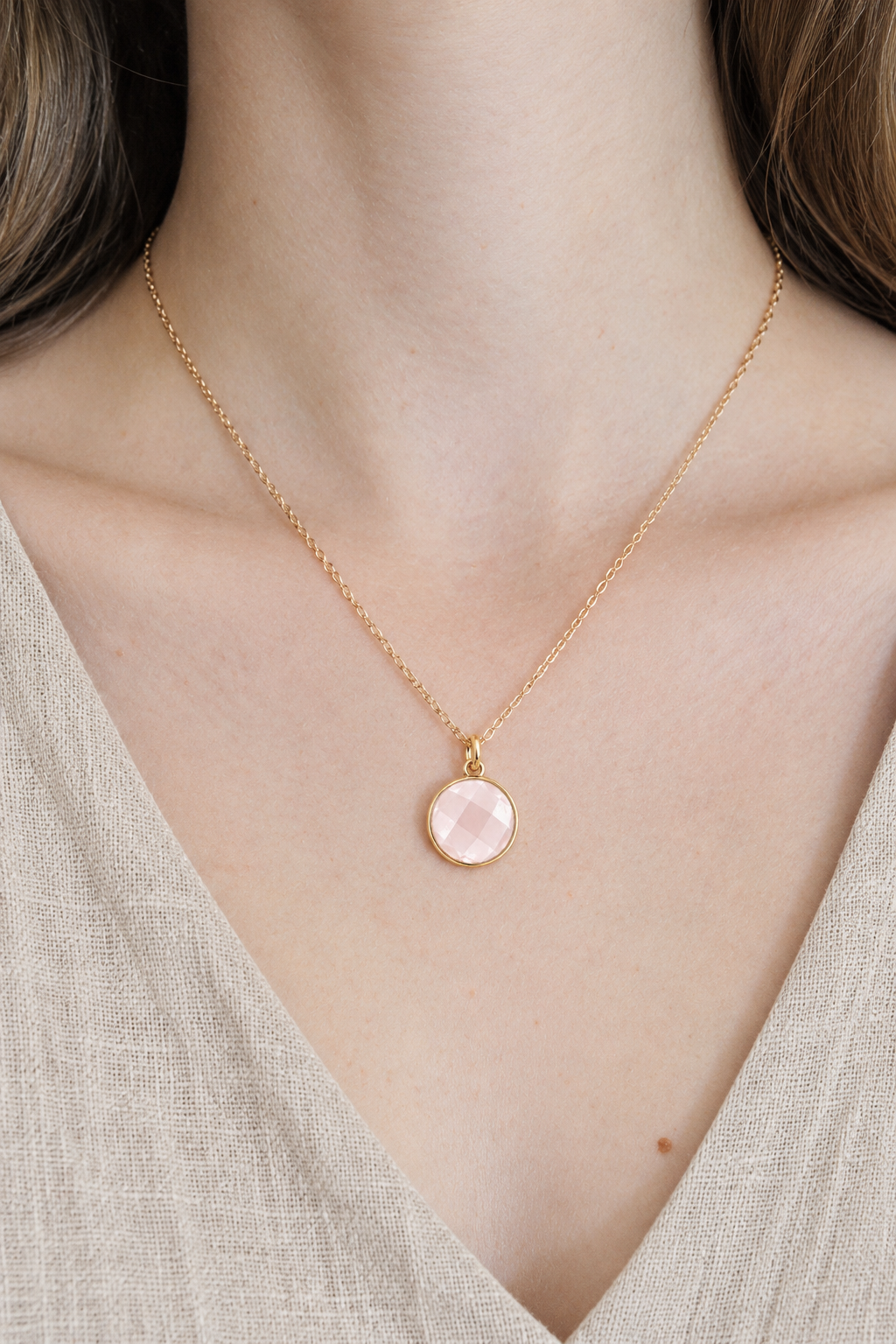 Rose Quartz Round Disk Charm