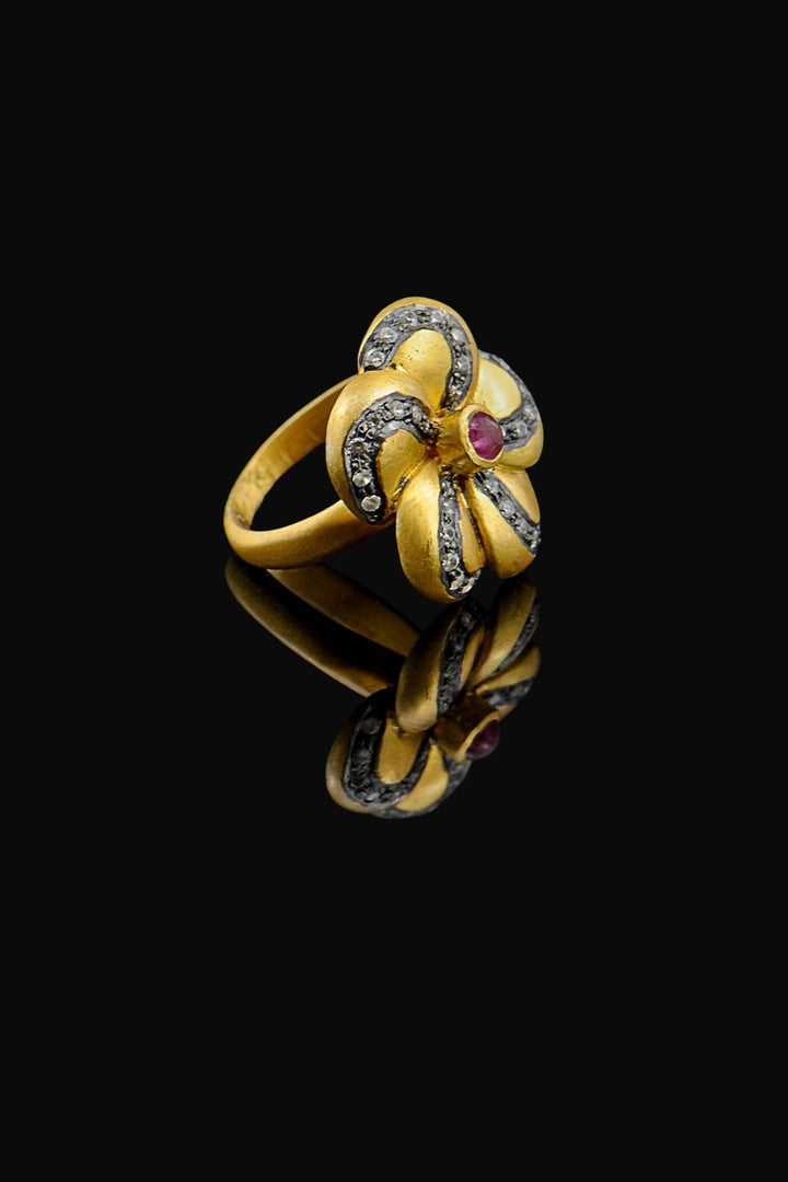 Bloom Ring with Tourmaline and Polki Diamonds Two Tone Gold | Sivalya