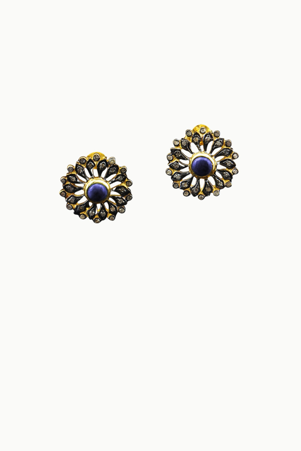 Blossoming Sapphire and Diamond Flower Stud Earrings Gold | Sivalya