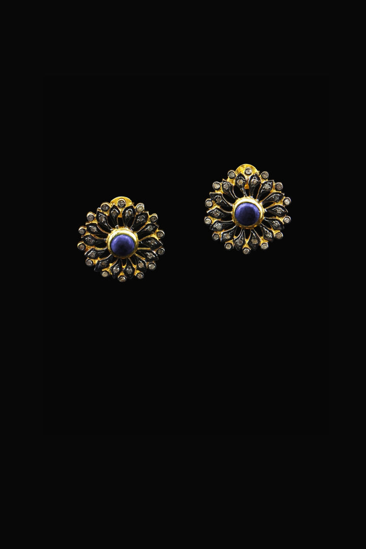 Blossoming Sapphire and Diamond Flower Stud Earrings Gold | Sivalya