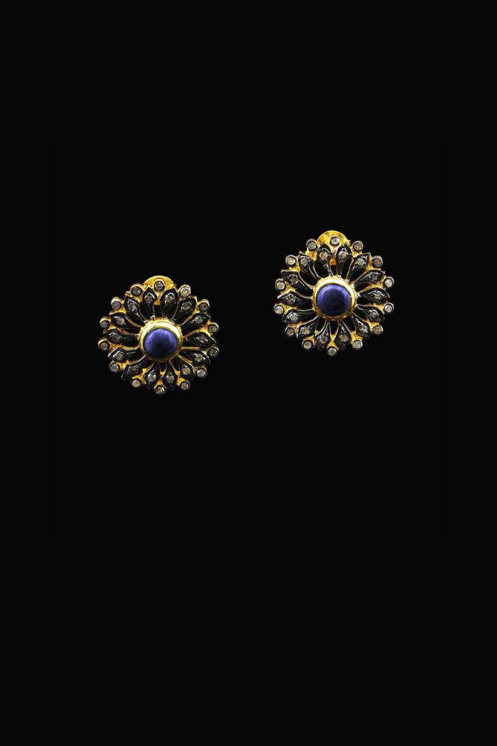 Blossoming Sapphire and Diamond Flower Stud Earrings Gold | Sivalya