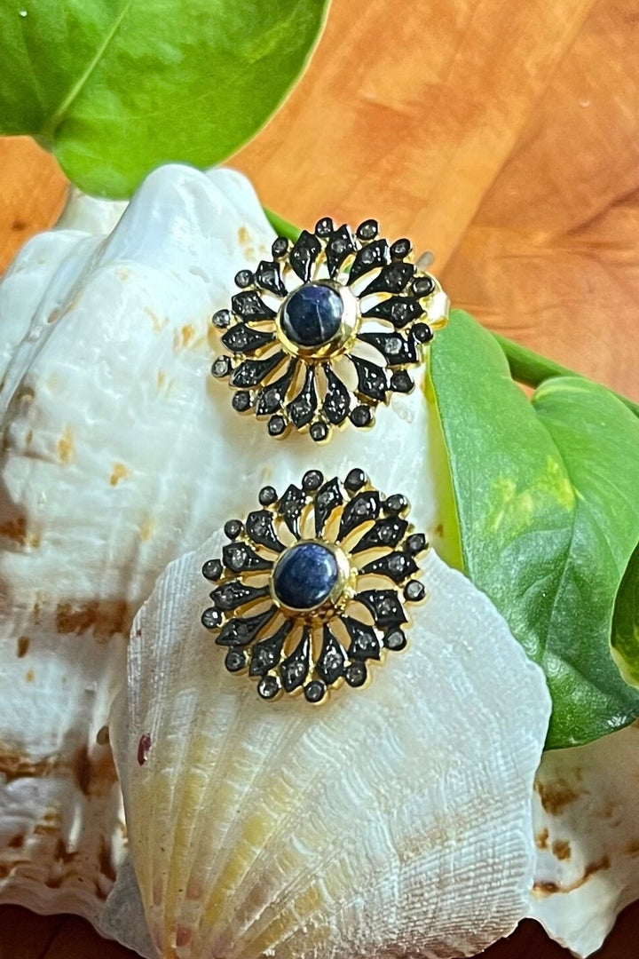 Blossoming Sapphire and Diamond Flower Stud Earrings Gold | Sivalya