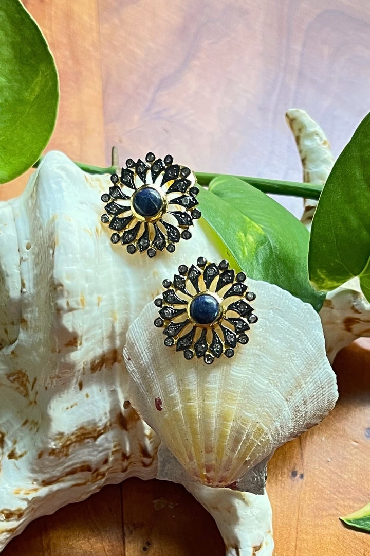 Blossoming Sapphire and Diamond Flower Stud Earrings Gold | Sivalya