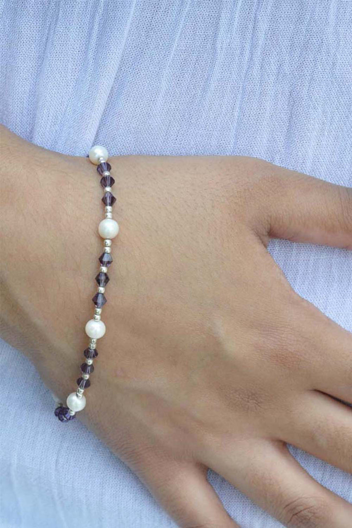 Sivalya Awareness Pearls and Purple Crystals Bracelet