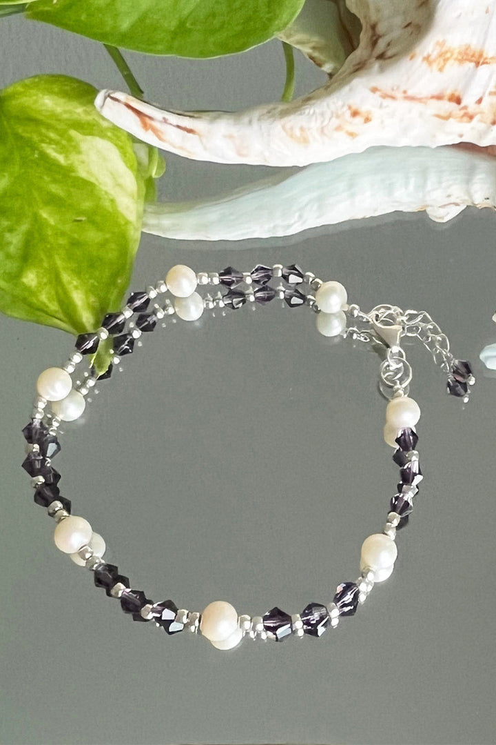 Sivalya Awareness Pearls and Purple Crystals Bracelet