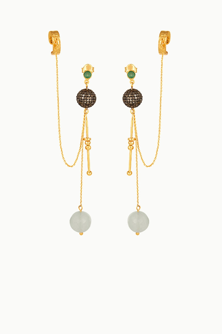 Cascading Diamonds & Moonstone Gold Ear Cuff Dangle Earrings | Sivalya