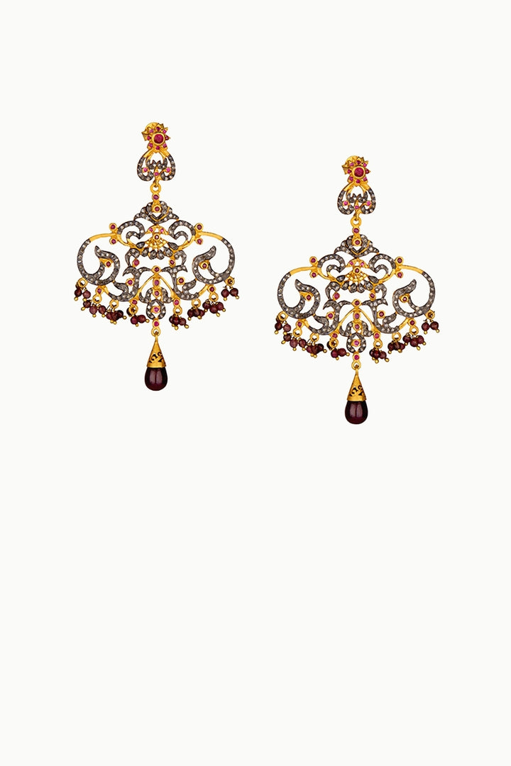 Diamonds and Ruby Briolettes Chandelier Earrings Gold | Sivalya