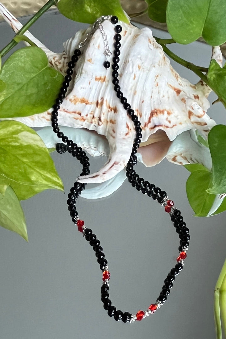 Sivalya Divine Energy Black Onyx and Red Crystals Necklace