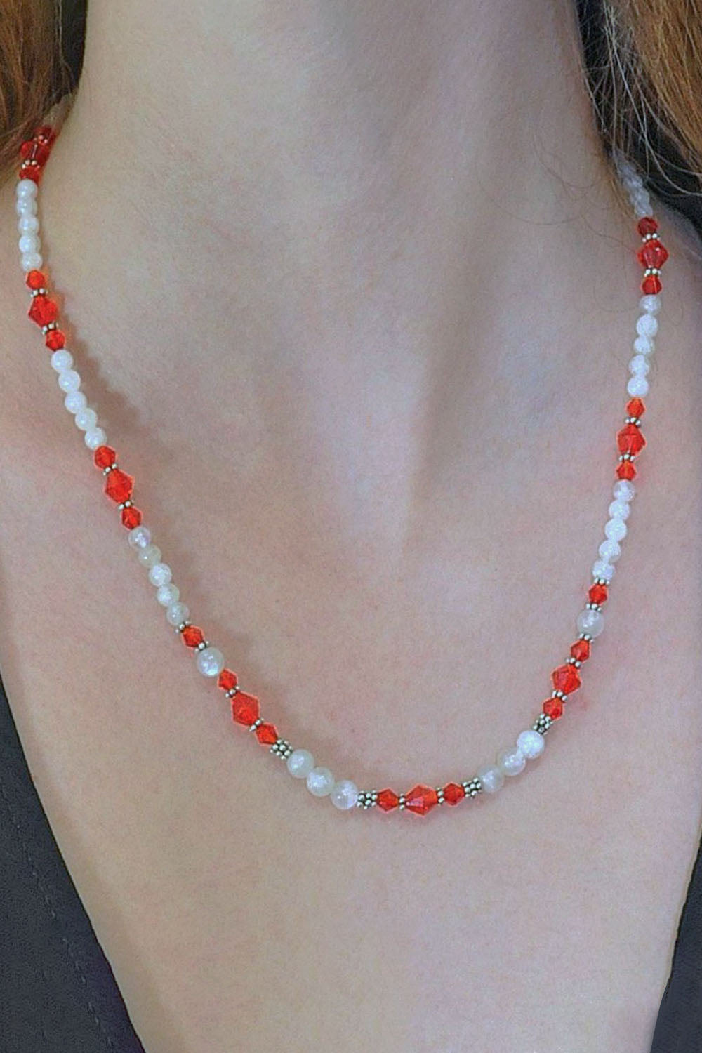 Sivalya Divine Energy Moonstone and Red Crystals Necklace