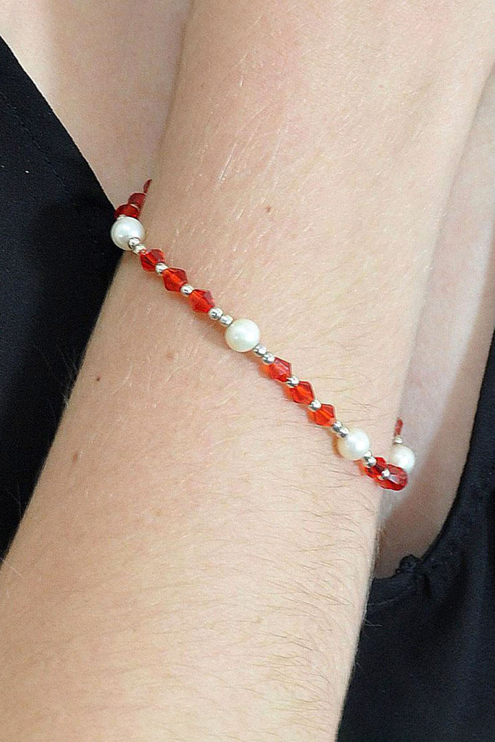 Sivalya Divine Energy Pearls and Red Crystals Bracelet