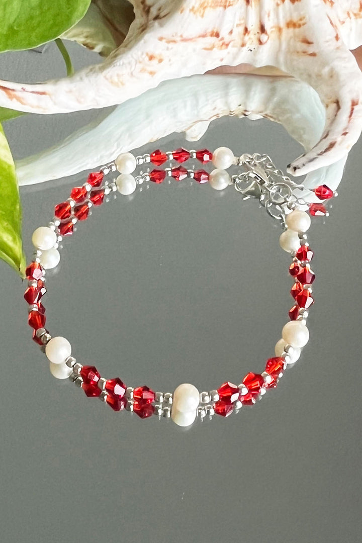 Sivalya Divine Energy Pearls and Red Crystals Bracelet