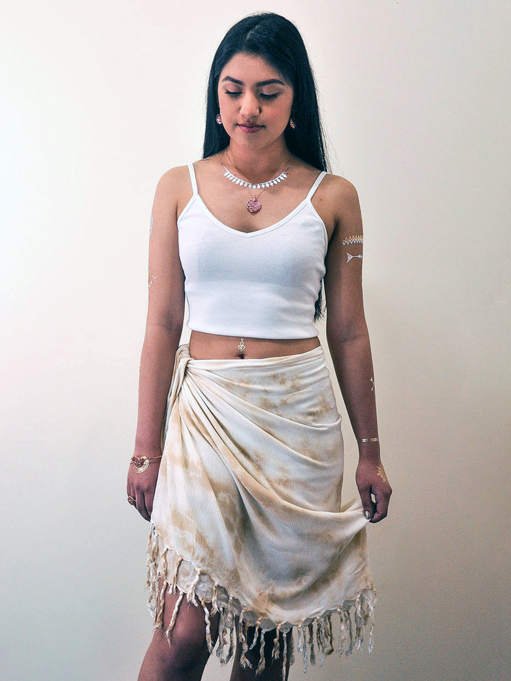 Tropez Tie Dye Sarong - Caramel worn as sarong
