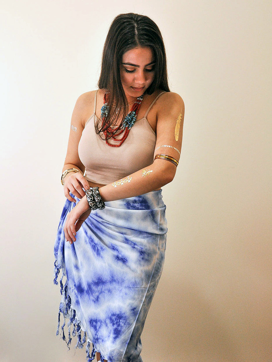 Tropez Tie Dye Sarong - Indigo Blue worn as sarong