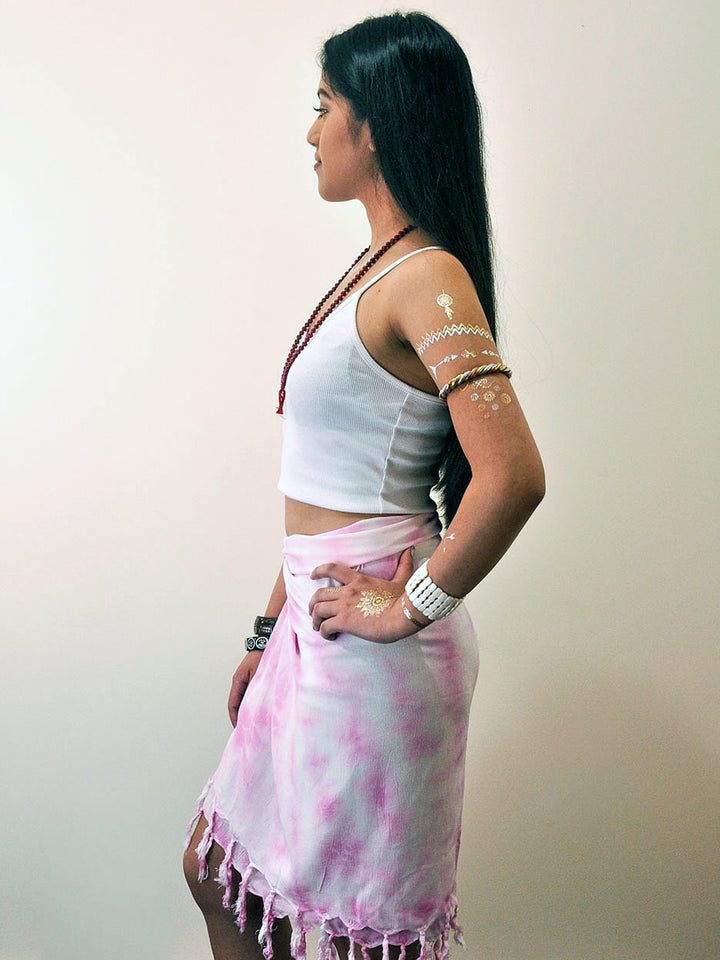 Tropez Tie Dye Sarong - Rose Pink pareo side view