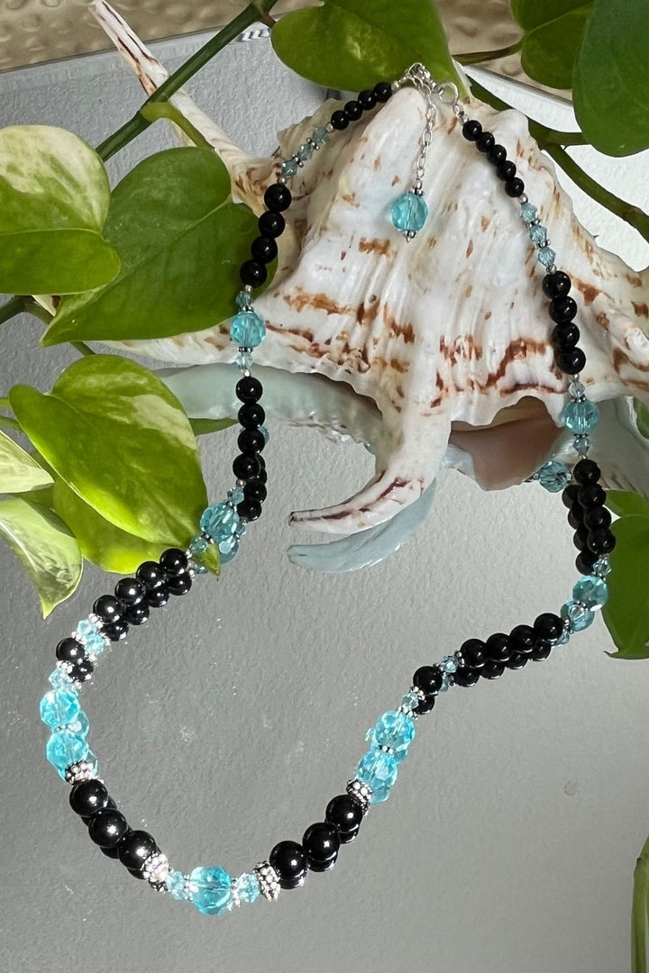 Sivalya Flair Black Onyx and Blue Crystals Necklace