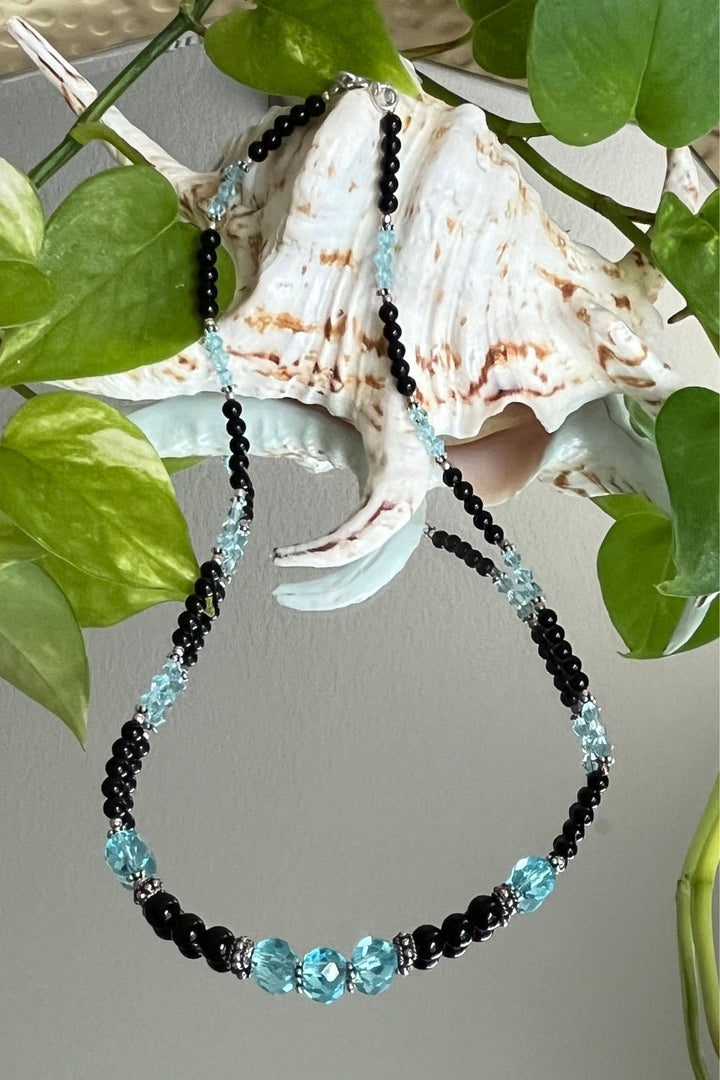 Sivalya Flair Black Agate and Blue Crystals Necklace