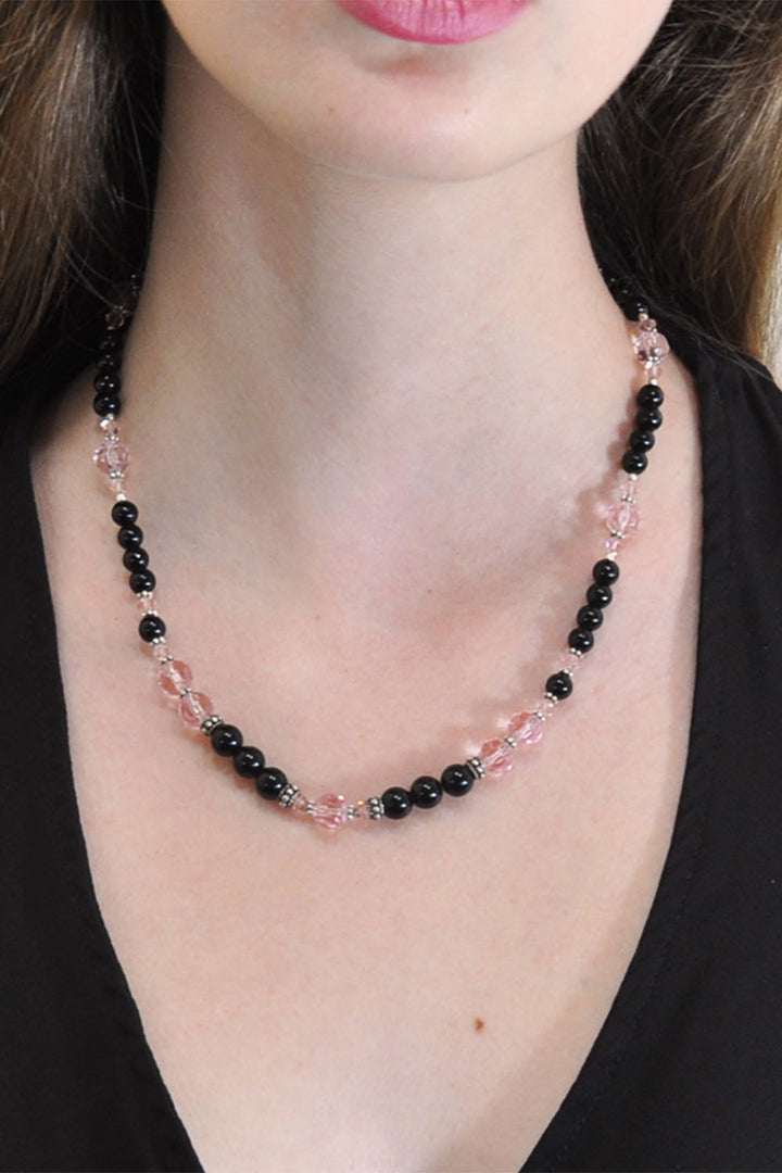 Sivalya Flair Black Onyx and Pink Crystals Necklace