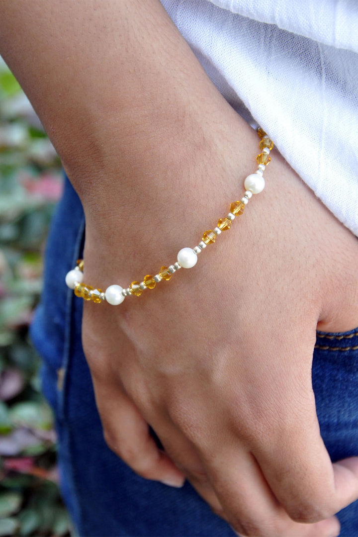 Enchanted Pearl and Yellow Crystal Bracelet