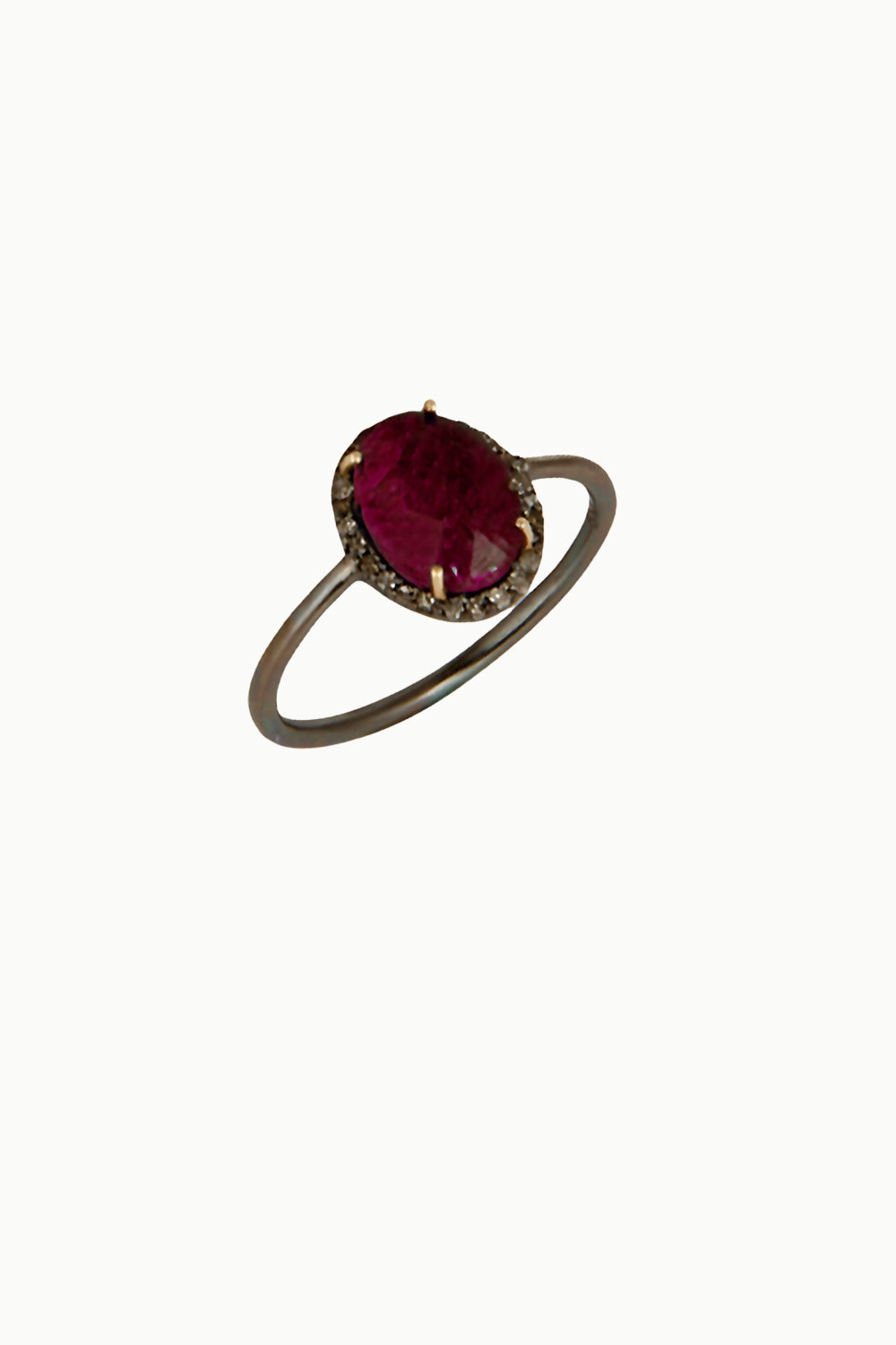 Natural Raw Ruby and Diamond Ring Oxidized Silver Size 7 | Sivalya