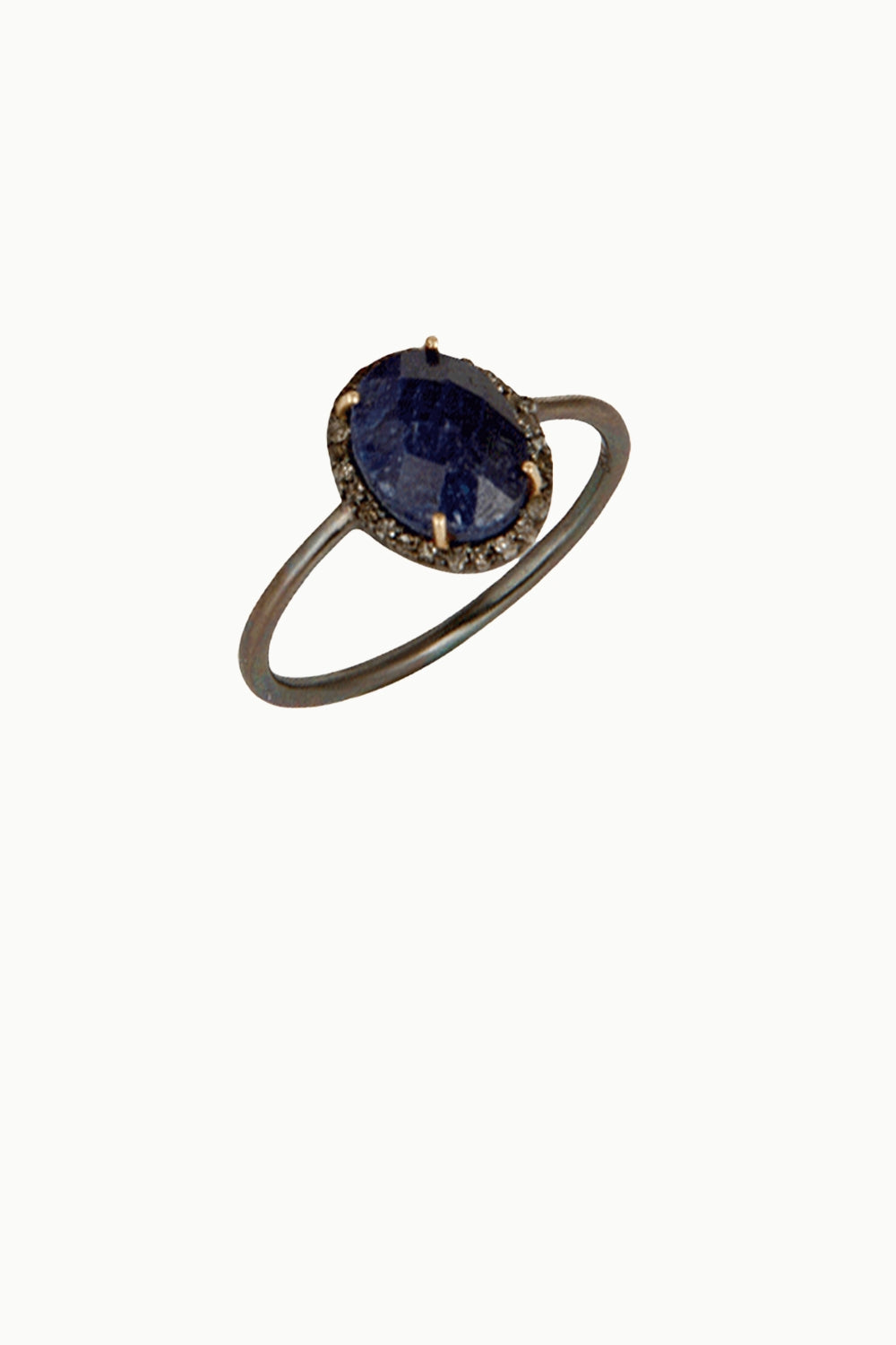 Natural Raw Sapphire and Diamond Ring Oxidized Silver Size 7 | Sivalya