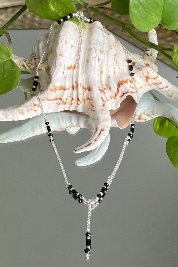 Sivalya Protective Black Onyx Sterling Silver Y Drop Lariat Necklace