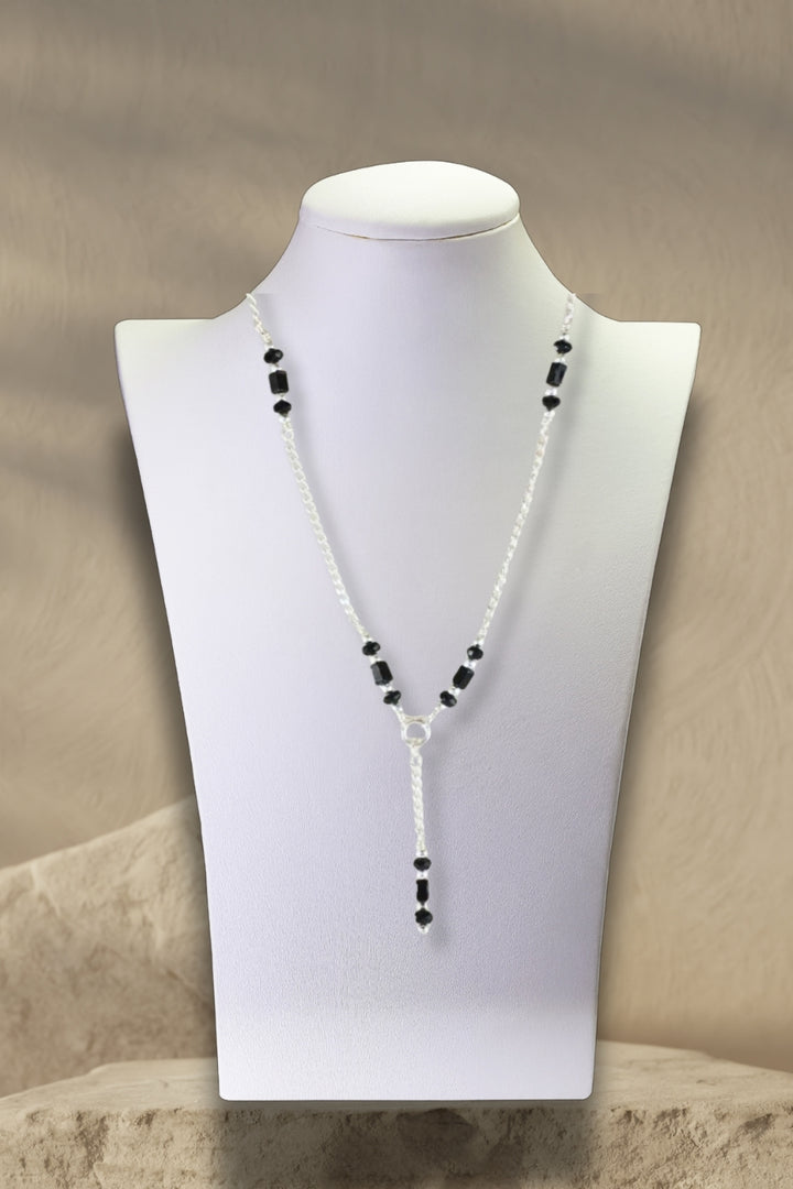 Sivalya Protective Black Onyx Sterling Silver Y Drop Lariat Necklace