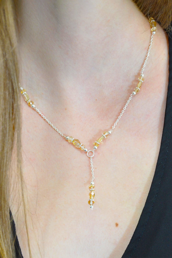 Sivalya Radiant Citrine Sterling Silver Y Drop Lariat Necklace