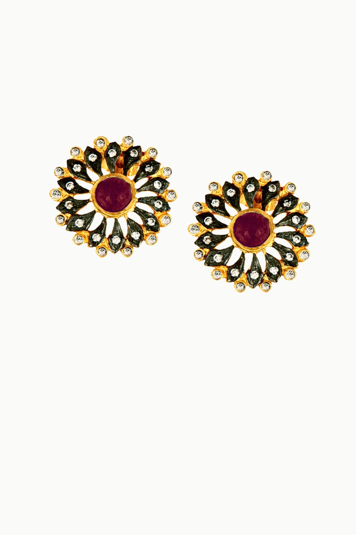 Blossoming Ruby and Diamond Flower Stud Earrings Gold | Sivalya