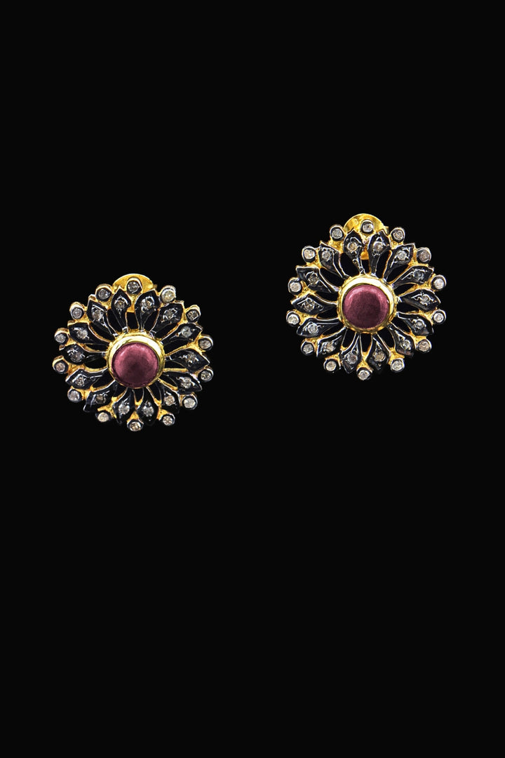 Blossoming Ruby and Diamond Flower Stud Earrings Gold | Sivalya