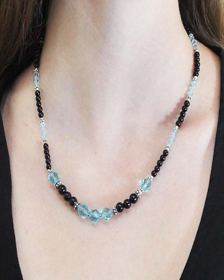 Sivalya Flair Black Agate and Blue Crystals Necklace