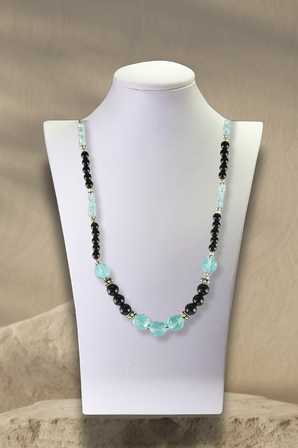 Sivalya Flair Black Agate and Blue Crystals Necklace