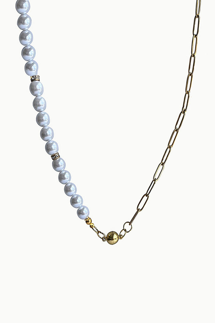 Sivalya White Pearl and Gold Paperclip Chain Necklace - Myra