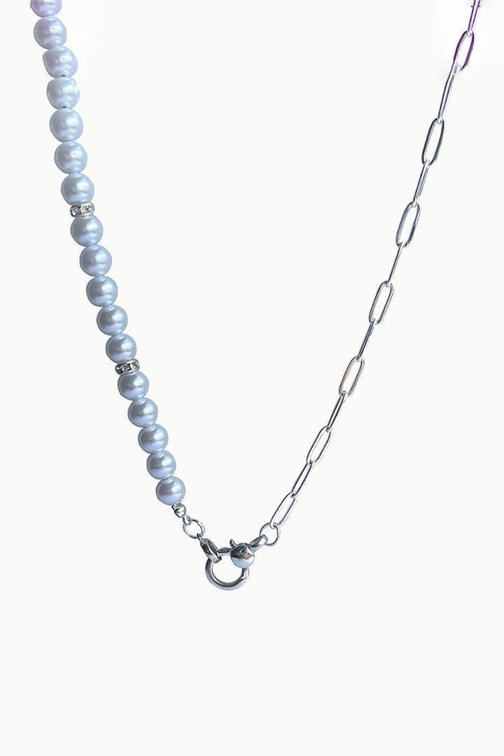 Sivalya White Pearl and Silver Paperclip Chain Necklace - Mika