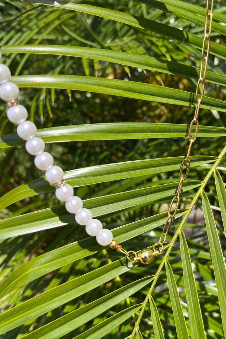 Sivalya White Pearl and Gold Paperclip Chain Necklace - Myra