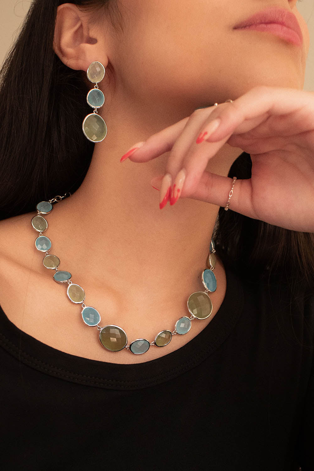 Sivalya Aqua Opal Chalcedony Necklace and Earrings Set - Paris